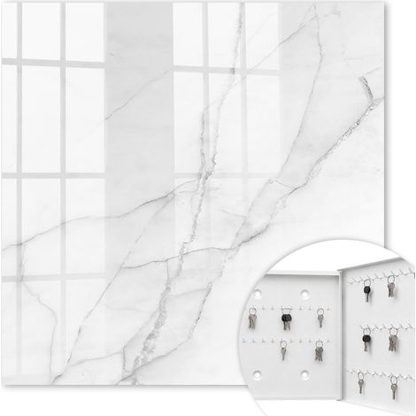 Armoire à clés - (30 cm x 30 cm) - Boîte à clés murale - Coffret de rangement pour clés - Couleur blanche - Ouverture vers la droite - Pour maison et bureau - Élégance du marbre