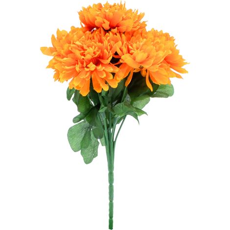 Chrysanthemen Strauß künstlich 2er Set - orange - Deko Blumenstrauß mit 7 Stielen - Strauß Kunst Päonie Dekorpflanze Kunstblumen Blumen Bouquet künstlich