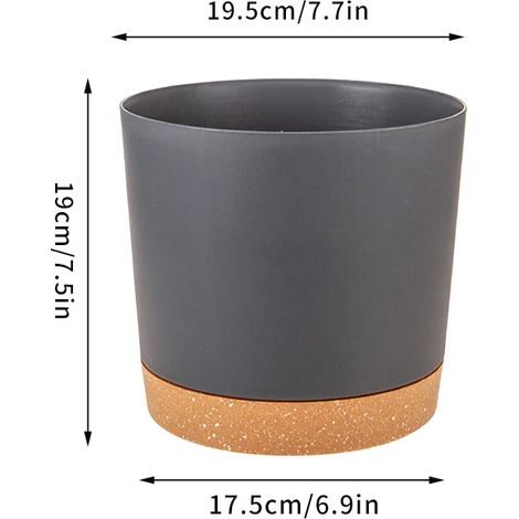 Pot de fleurs en plastique (20 cm) avec drainage, idéal pour balcon, cour ou bonsaï. Plateau de jardin inclus. (1/4)