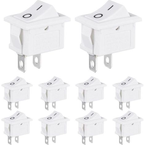 Mini-Wippschalter 3A 250VAC 6A 125VAC 10x15MM 2 Pins 2 Positionen EIN/AUS SPST-Schalter für Boote, Autos und Haushaltsgeräte (10 Stück, weiß)