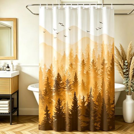 Rideau de douche 120 x 200 cm, motif géométrique d'automne, ourlet lesté, anti-moisissure, imperméable, lavable, en polyester, avec 12 œillets et anneaux de rideau de douche pour salle de bain (1/5)