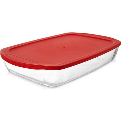 Fuente de vidrio apta para horno con tapa, 39 x 24 x 7 cm, 3,7 l