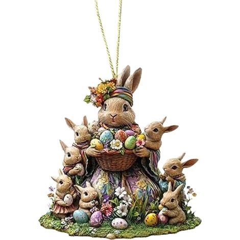Guirlande De Décoration De Pâques - Lapin En Acrylique 2D - Pour Arbre De Pâques Porte Fenêtre Intérieur - Lot De 6 (1/5)