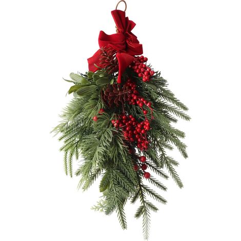 Jeffergarden Une couronne de Noël artificielle inversée avec un nœud, des baies rouges et une décoration d'arbre en forme de larme, idéale pour la décoration intérieure, les fêtes et la porte d'entrée (1/5)