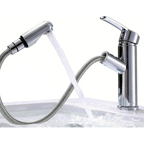 Waschbeckenarmatur mit ausziehbarer Brause, 2 Wasserstrahlen, robuste Messing-Küchenarmatur (1/5)