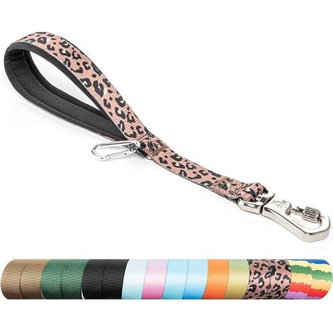 Dog Training Lead, Short Dog Leash, 36 cm with Metal Buckle and Padded Handle (Leopard Print) (1/5)