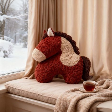 Coussin En Forme De Cheval - 48 X 48 X 6 Cm - Décor Festif Pour Nouvel An Chinois - Rouge - 1 Pièce (1/5)