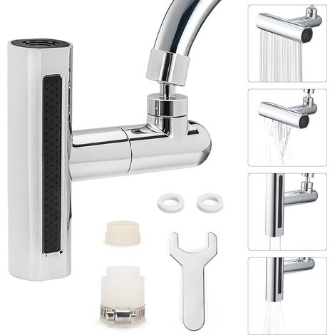 PROLUNGA ESTENSORE PER RUBINETTO DA CUCINA LAVANDINO BAGNO CASCATA 4 IN 1 GIREVOLE 360° CON 2 ADATTATORI E CHIAVE