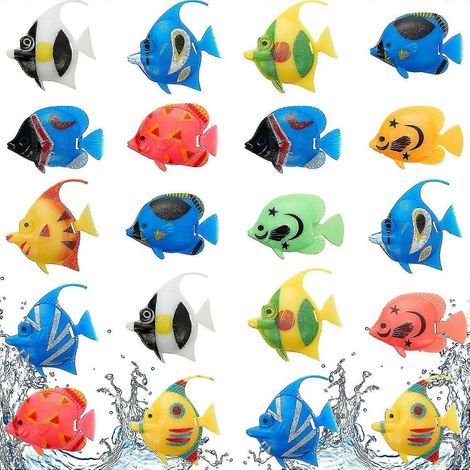 Lot de 20 poissons artificiels réalistes flottants en plastique pour aquarium (style aléatoire) (1/5)