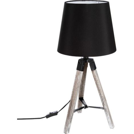 Lampe à Poser Trépied en Bois "Runo" 58cm Noir (1/2)