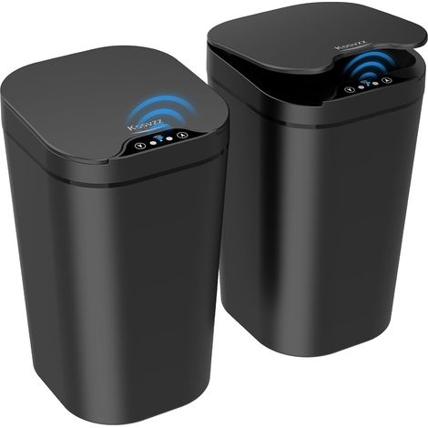 Pack of 2 Automatic Bin 10L with Smart Lid for Bathroom, Office, Bedroom, Kitchen (Black) (1/5)
