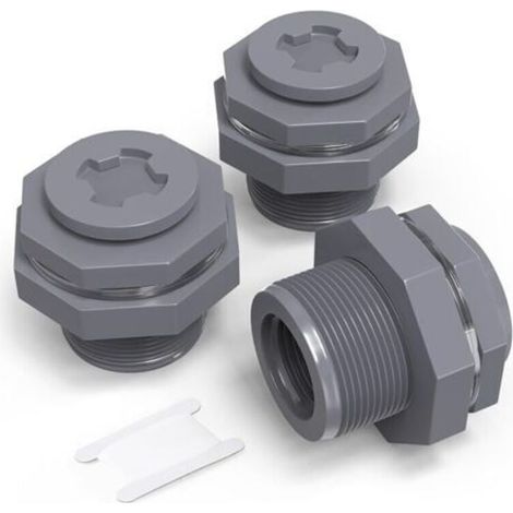 3 pieces PVC 1\" Bulkhead Tank Connector Adapter Fitting with Plugs & Gasket for Water Tank, Rain barrels, Aquariums, Bathtubs and Sink (1/5)