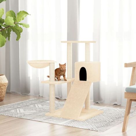 Arbre à chat avec poteaux en sisal, couleur crème, 82 cm (1/4)