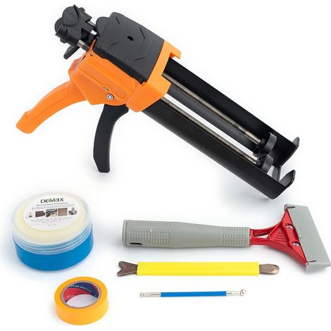 Pistolet à calfeutrer à double cartouche, 400 ml, rapport 1:1, pistolet à calfeutrer époxy, robuste, économique et durable, application de joint époxy double tube pour joints de carrelage et de pierre (1/5)