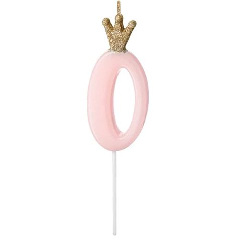 Bougie Rose Chiffre 0, Cake Topper avec Couronne Or et Paillettes, Décoration de Gâteau pour Bébés, Enfants et Filles, Anniversaires, Naissance, Gender Reveal Party, Fêtes Prénatales (1/5)