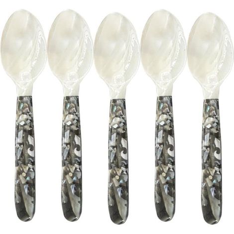 Cuillères à caviar - Lot de 5 - Nacre naturelle - Goût authentique - Dessert et café - 13 cm et 16 cm (1/4)