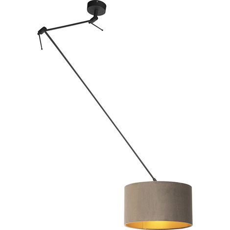 Hängelampe mit Samtschirm taupe mit Gold 35 cm - Blitz I schwarz