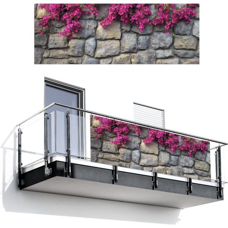 SCHERMO PER LA PRIVACY DEL BALCONE Bougainvillea - Muro di pietra - Rosa 300x110 cm (1/4)