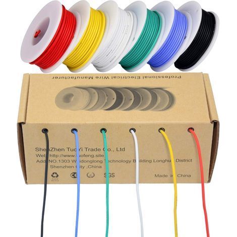 6 Bobines Fil électrique 24 AWG,Silicone souple 300V,Cuivre étamé,Haute température,Divers bricolage (1/5)