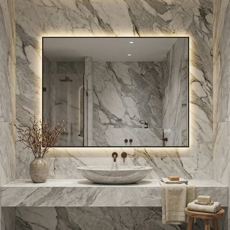 Specchio bagno LED 60x80 cm con antiappannamento, 3 colori luce, dimmerabile, memoria OKMYHOME (1/5)