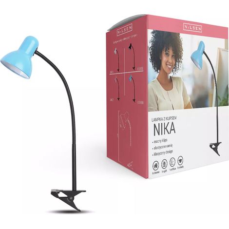 Lámpara de escritorio Nika E27 con pinza, azul (1/3)