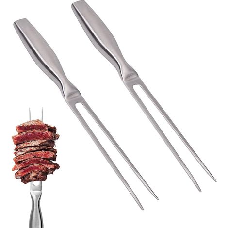 CCYKXA 2-teiliges 27 cm Edelstahl-Fleischgabeln-Set mit Griff für Grillsteak, Brathähnchen, Bratengemüse und Grillgerichte im Freien, Silber