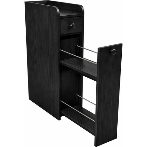 COSTWAY Mobile da Bagno Piccolo, Mobiletto con Cassetti e Ruote Girevoli,40x18x70 cm,Nero