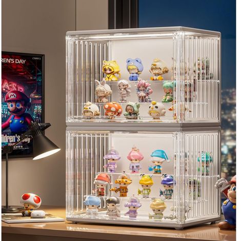 Vitrine pour Collection, Boîte de Présentation Transparent avec LED, Vitrine Acrylique avec Porte Magnétique pour Funko Pop, Figurine Pop, Maquette, Action Figurine, Blind Box 36×22×18cm (1/4)