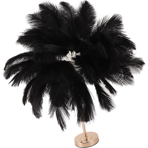 Lampadaire à plumes d'autruche rechargeable, lampe de table moderne romantique, décoration de chambre à coucher, lampe de chevet noire pour maison (1/5)
