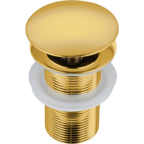 Vergoldeter Messing-Abfluss mit Klick-Klack-Mechanismus, 66 mm G1/4, ohne Überlauf, mit 4 Silikondichtungen (1/5)
