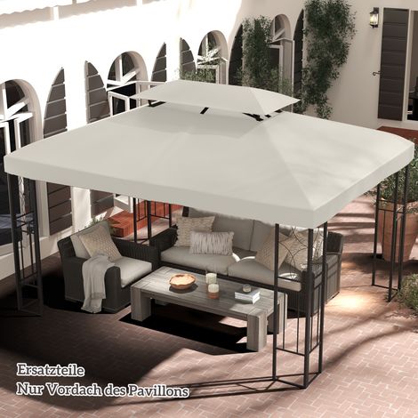 Outsunny Ersatzdach für Metallpavillon 3x4m wasserabweisend Pavillondach mit Doppeldach, Ersatzbezug für Gartenpavillon Partyzelt Gartenzelt Polyester Cremeweiß