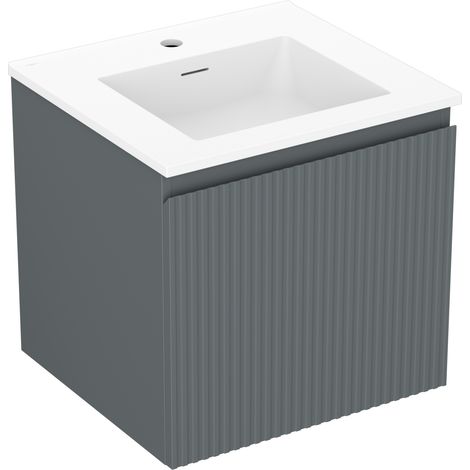 Mexen Rivel Badschrank 50 cm mit Waschbecken Otis, 1 Schublade, gerillt, graphit matt/weiß matt - 91A20-05047-1-BF66-W18M01