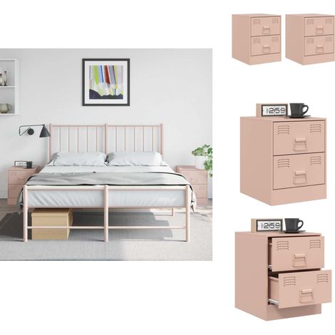 Tables de chevet 2 pcs rose 34,5x39x44 cm acier - Table De Chevet - Meuble De Chambre - Table Nuit - Commode - Design Moderne (1/5)