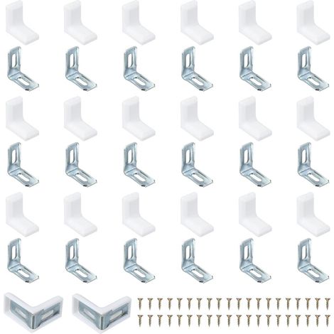 Équerres Métalliques Pour Angle, Lot De 20 Supports En L Pour Étagère Avec Couvercle En Plastique Et Vis Pour Fixer Des Tiroirs Étagères En Bois Cadre De Meuble, Blanc (1/5)
