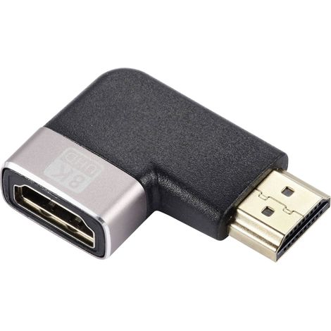 SpeaKa Professional SP-11302008 HDMI Adaptateur [1x HDMI mâle - 1x HDMI femelle] noir, argent UHD 8K @ 60 Hz, UHD 4K @ 120 Hz coudé à 90° vers la C533752 (1/4)