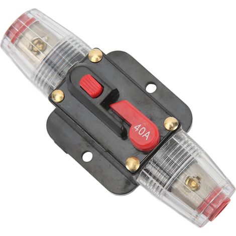 12V-48V Audio-Sicherung mit integriertem Sicherungshalter, manuellem Reset, 40A, für Auto-, Boot-, Wohnmobil-, LKW-, Heim- und Bootsverstärker. (1/5)