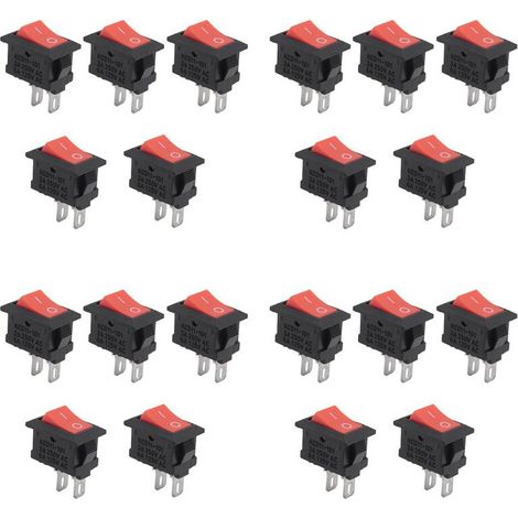 Adatto per 20 interruttori a bilanciere automobilistici a forma di barca a 2 pin 2P neri e rossi KCD11, pulsanti 3A 250V 6A 125V AC KCD1-11 10X15 10X15 KCD117