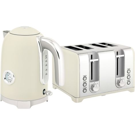Beige Retro 3000W Kettle and Toaster Set-Stylish kitchen essentials for a classic touch and optimal performance.