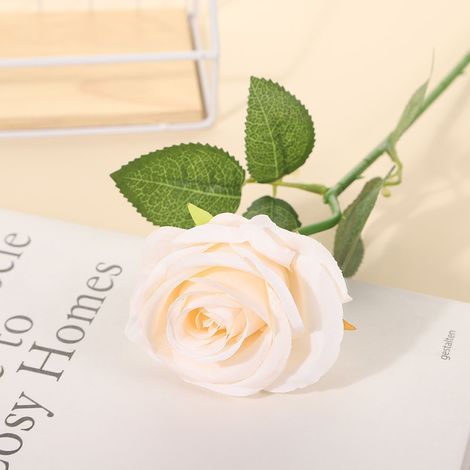 Roses artificielles en velours, courbées - couleur champagne Lot de 8 fleurs artificielles Décoration florale pour le salon : composition florale en vase L'accord parfait pour créer une ambiance fe