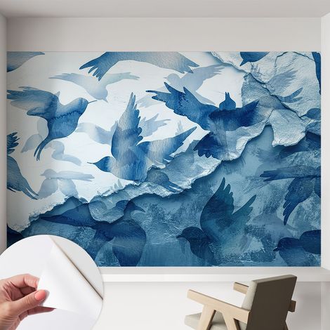 Papier peint adhésif décoratif avec colle pour salon chambre et bureau Installation rapide Oiseaux dynamiques 152x104 cm (1/5)