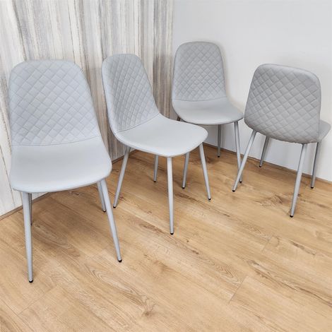 Dining Chairs Set of 4 Grey Leather Kitchen Chairs (1/5)