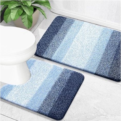 Ensemble de tapis de bain - 2 pièces : tapis de bain absorbant en microfibre et protège-toilettes en forme de U - Antidérapant (1/5)