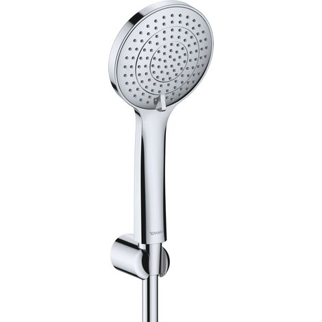Set de douche universel Duravit, douchette avec fonction d'économie d'eau, y compris coude de raccordement mural et flexible de douche flexible, chromé (1/3)