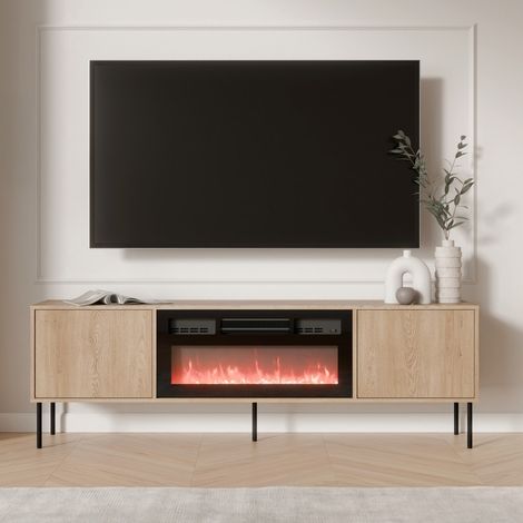 Mueble TV Silvi, un Estante, 2 Puertas, Chimenea Incluida, 180x40x60h cm Marrón (1/4)