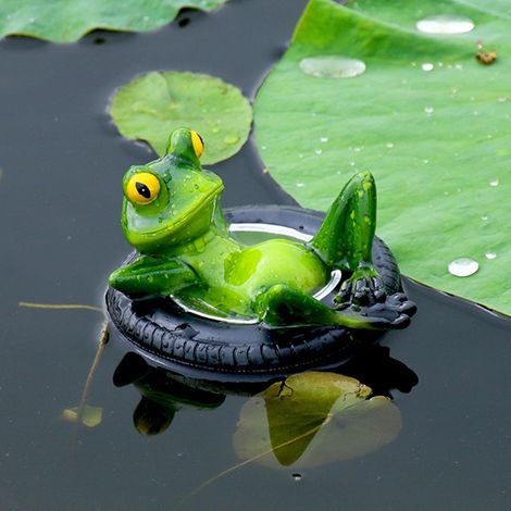 Décoration de bassin - Mini étang - Grenouille - Décoration flottante - En résine - Pour extérieur - Jardin, balcon (1/5)
