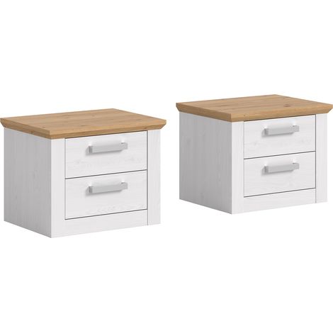 Lot de 2 chevet 56x39x43cm décor blanc et naturel - VERONICE (1/5)