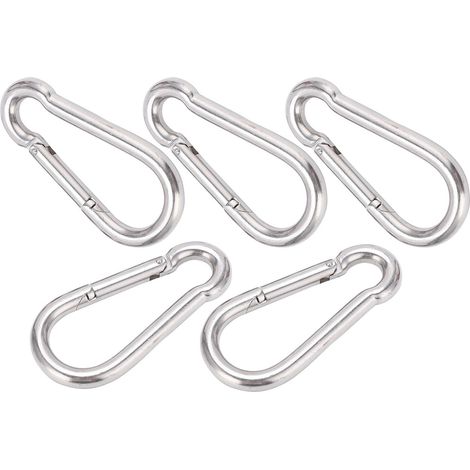 Mousqueton inox 5 pièces 120mm - Crochet robuste à ressort pour attache chien, hamac ou équipement extérieur (1/5)