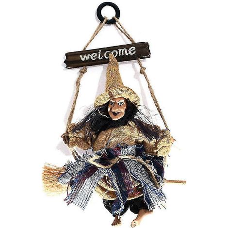 Adornos colgantes de Halloween de bruja voladora con escoba para puerta o pared. Decoración para fiestas. (1/2)