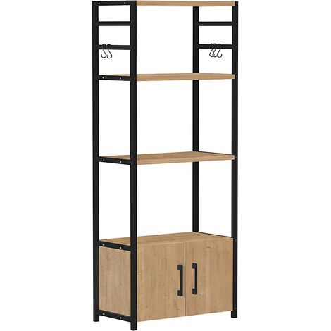 Bibliothèque haute à 4 étagères ouvertes + 2 portes cadre en acier noir - Longueur 56 x Hauteur 138 x Profondeur 30 cm (1/3)