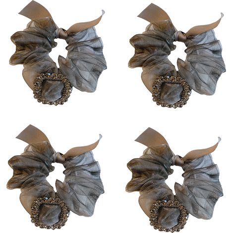 Chouchou En Organza Avec Bouton Carré - Élastique Doux Pour Cheveux Épais Et Fins - Accessoire Queue De Cheval Et Chignon - Lot De 4 (1/5)